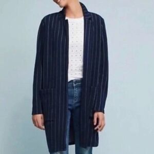 Harlyn Anthropologie | Blue Longline Snap Striped Blazer Jacket S Business Chic